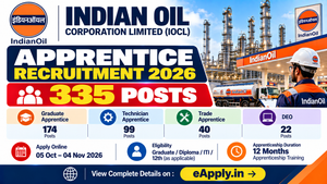 IOCL Apprentice Recruitment 2026 : 335 Posts