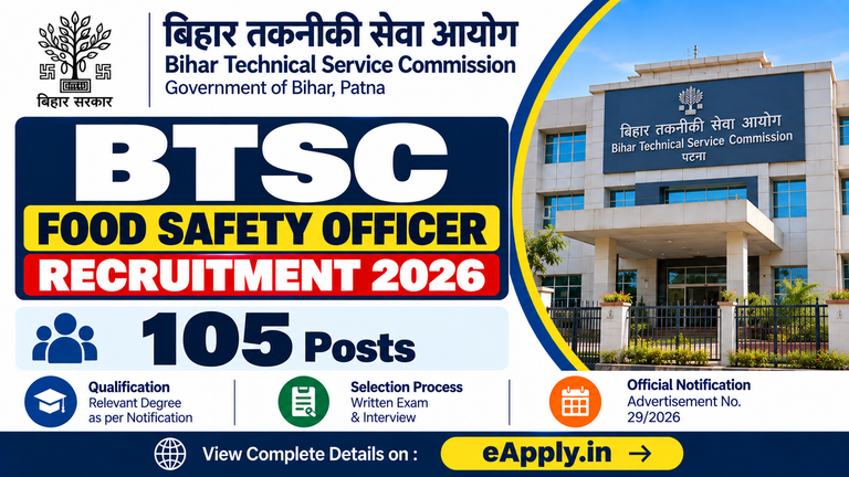 BTSC Food Safety Officer Recruitment 2026: 105 Posts
