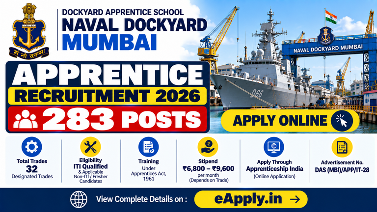 Naval Dockyard Mumbai Apprentice Recruitment 2026: 283 Posts Apply Online